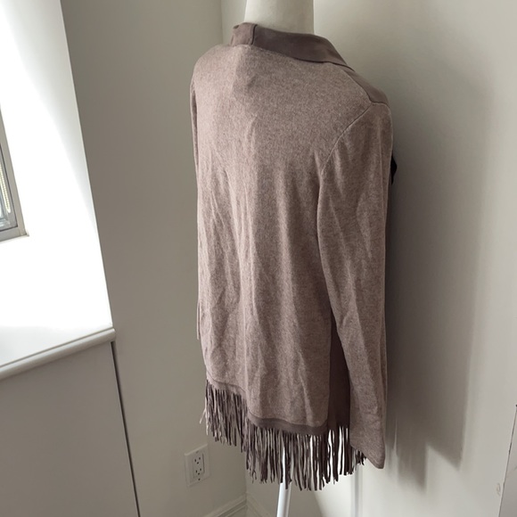 Muche et Muchette tan ultra suede and soft knit fringes waterfall cardigan - Picture 10 of 11